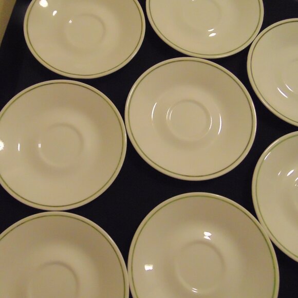 Vintage Corelle Wildflower Saucers, Set of 8, White with Green Stripe on Edge - Picture 3 of 4